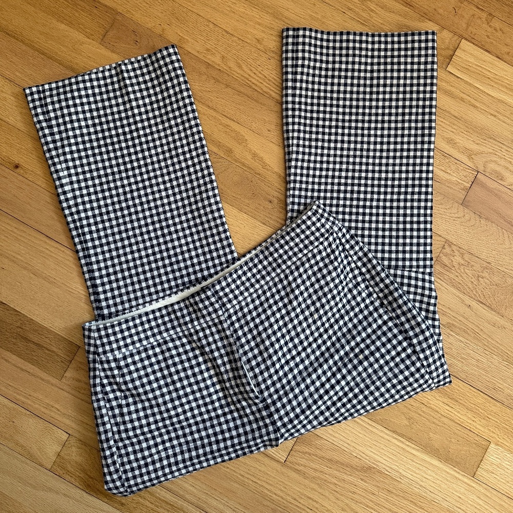 JCrew Hayden Navy White Gingham Cropped Flare Trouser Pant